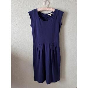 Cotton Pleated Cap Sleeve Day Dress Size Zero Blue/Purple Banana Republic Fac